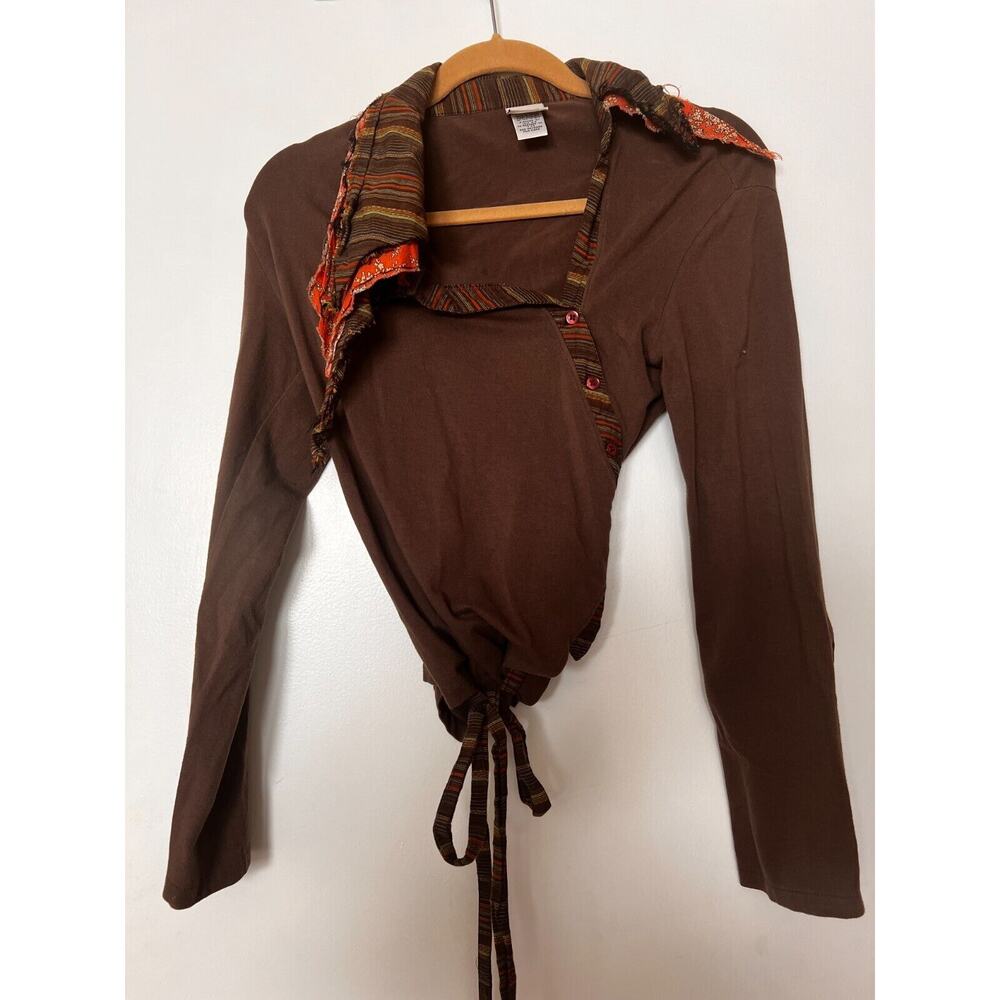 Sigal Dekel Sz L, Brown, Israel Art-to-Wear Modernist Cotton Knit Top